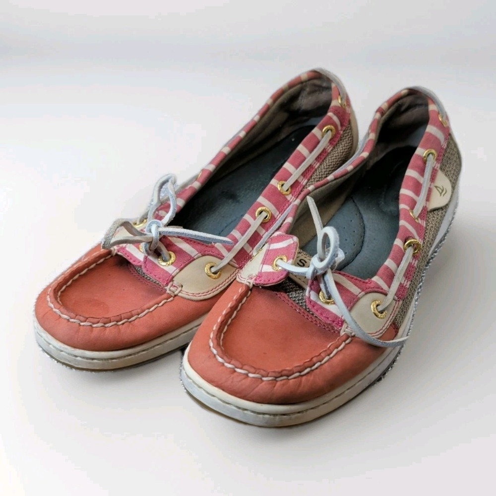 Sperry Top-Sider Shoes Womens Size 8.5M Pink Stripe Leather Boat Flats Nautical